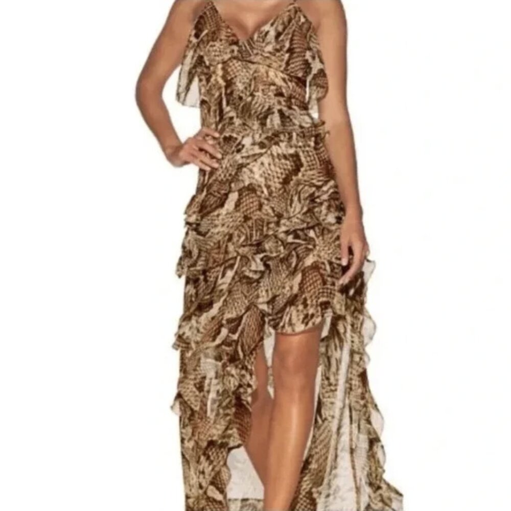 High-Low Snakeskin Dress with Sexy Wispy Layers - Boston Proper, Sz 4